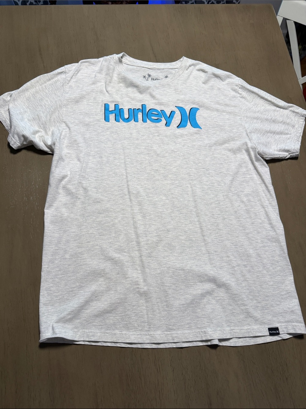 Hurley Men's White Short Sleeve Tee with Bright Blue Logo